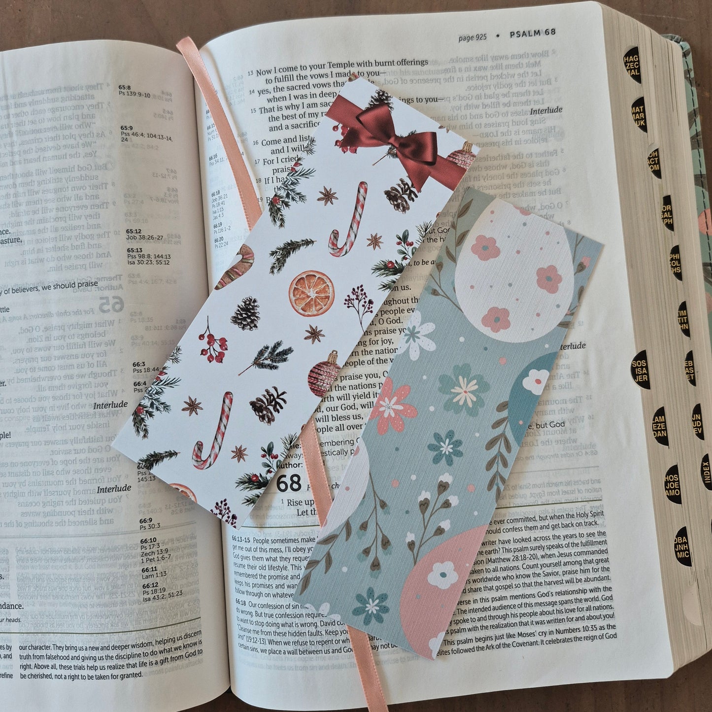 Two scripture bookmarks featuring Psalm 91 and 1 John 4