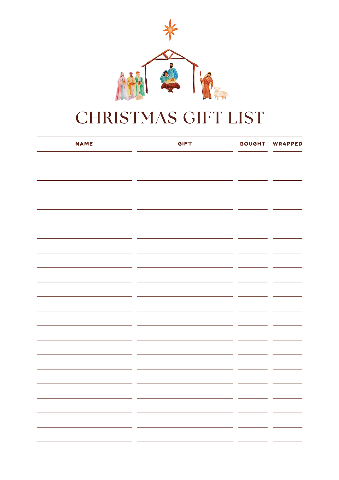 FREE downloadable - Christmas Gift List