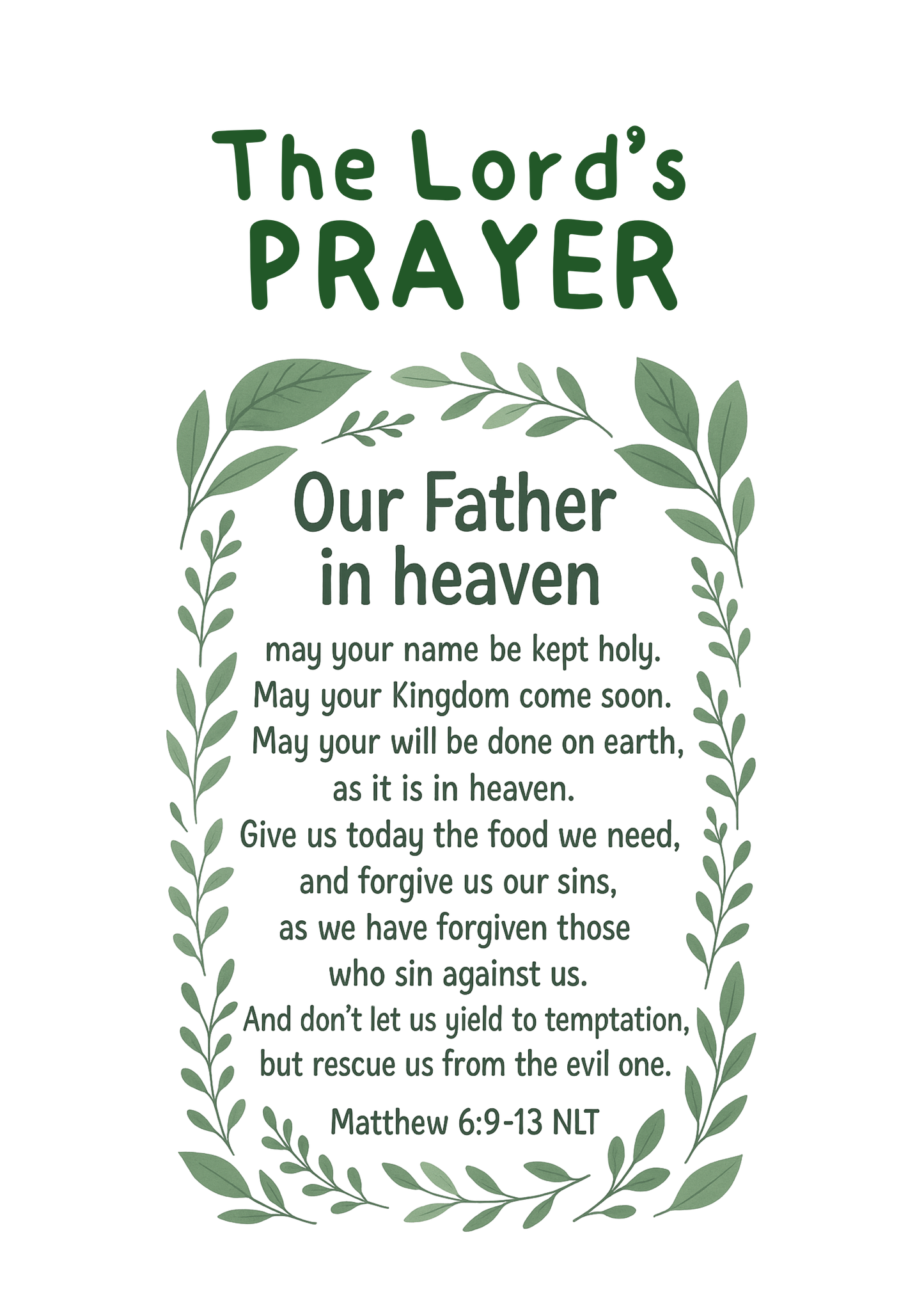 FREE: The Lord's Prayer for Kids NLT A4 Printable - Digital Download