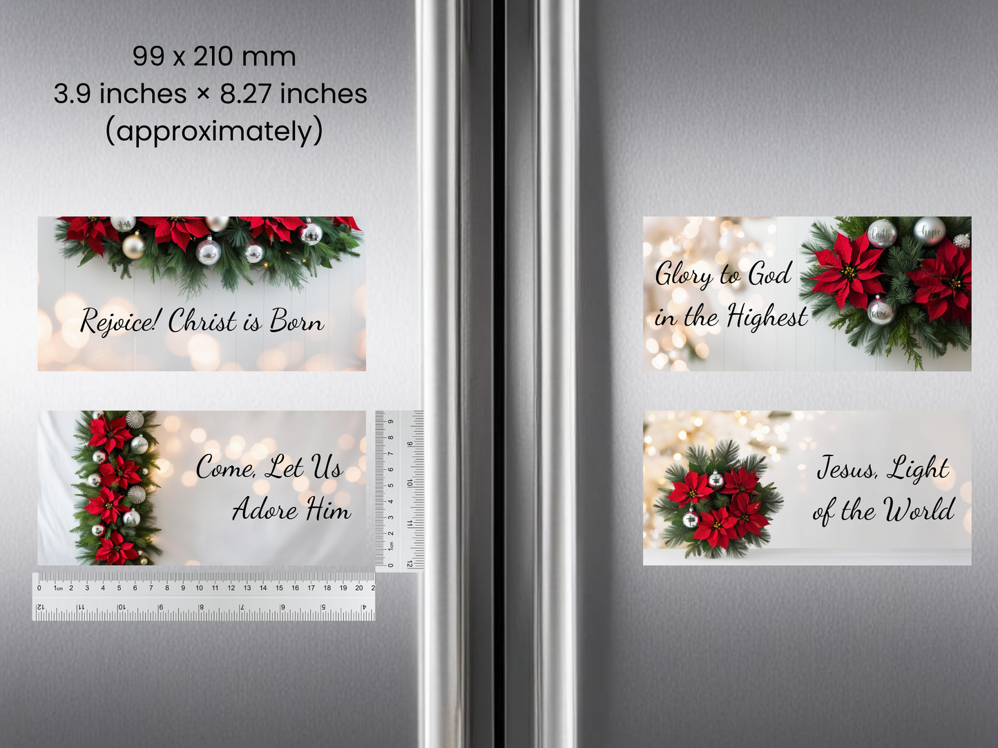 Christian Christmas Fridge Magnets - Traditional / Hamptons /Floral (pack of 4)