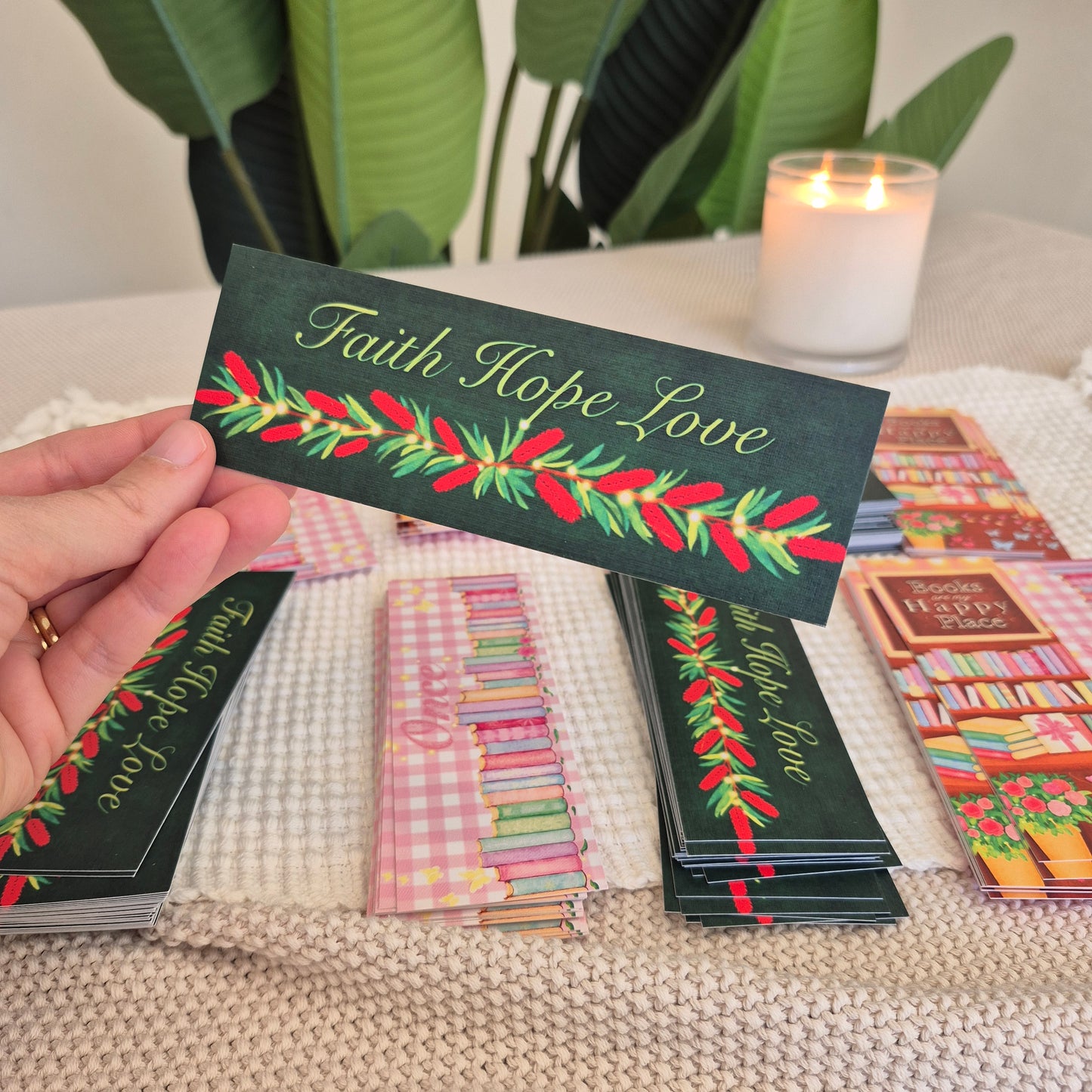 NEW Faith, Hope and Love Hand-Drawn Bookmarks – 3 Identical Bookmarks